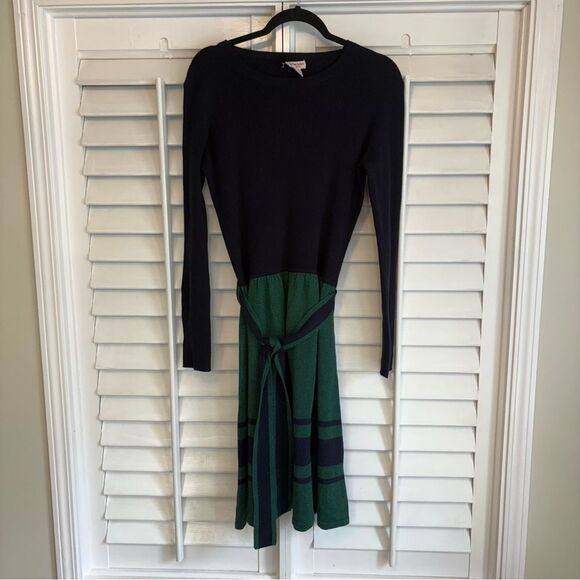 Brooks Brothers Navy And Green Belted Sweater Dress Size‎ Medium - Picture 1 of 7